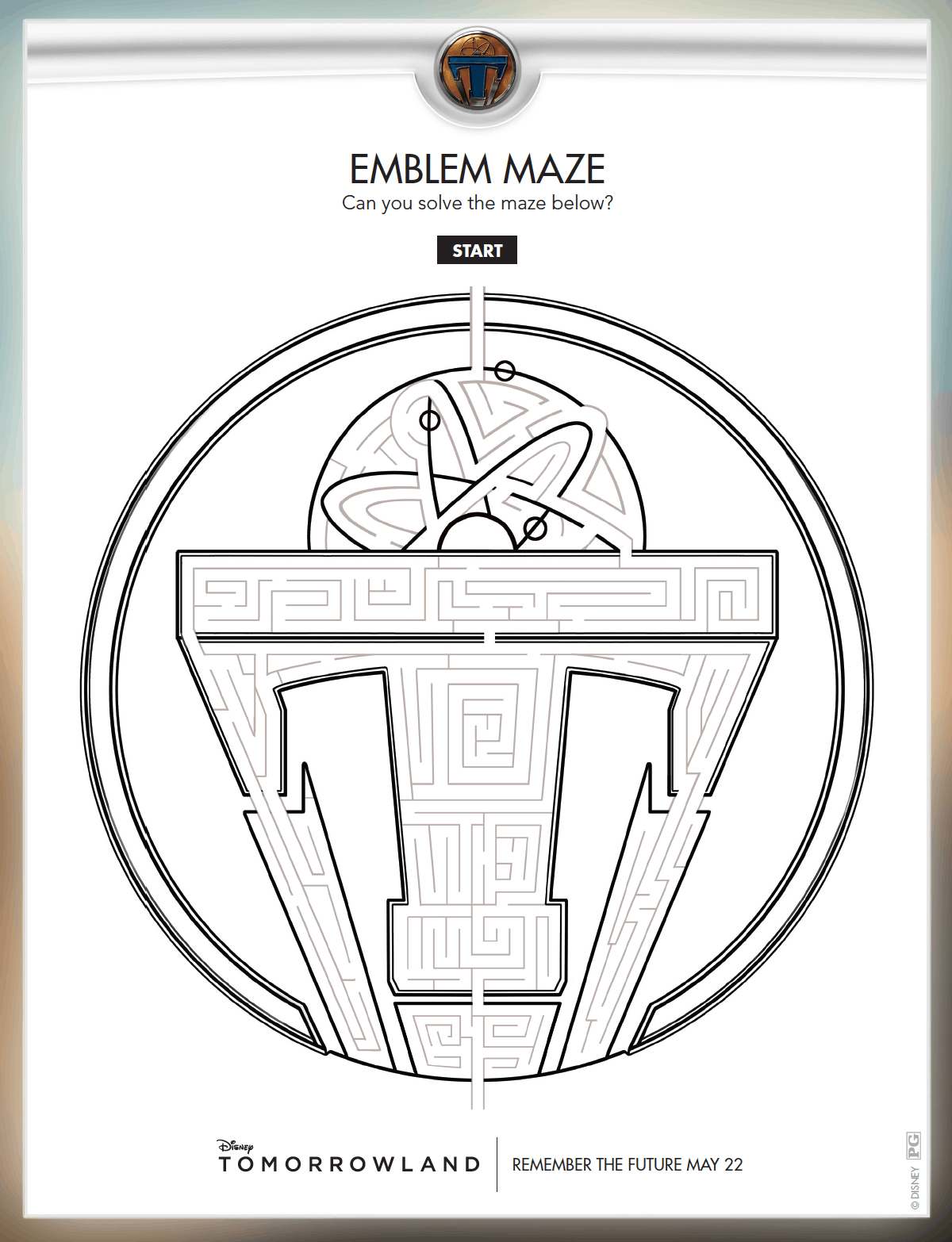 Disney's Tomorrowland Emblem Maze Tomorrowland Free Activity Sheets
